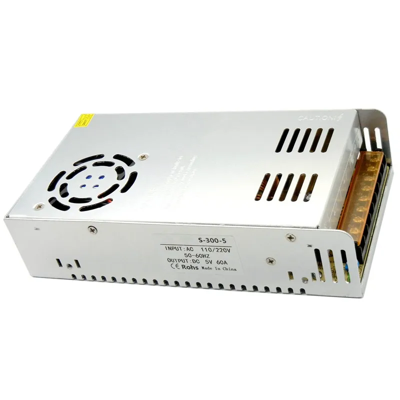 5V 60A 300W Регулируемый импульсный источник питания 110V 220V AC в DC 5V Трансформатор SMPS адаптер для светодиодный дисплей освещение полосы