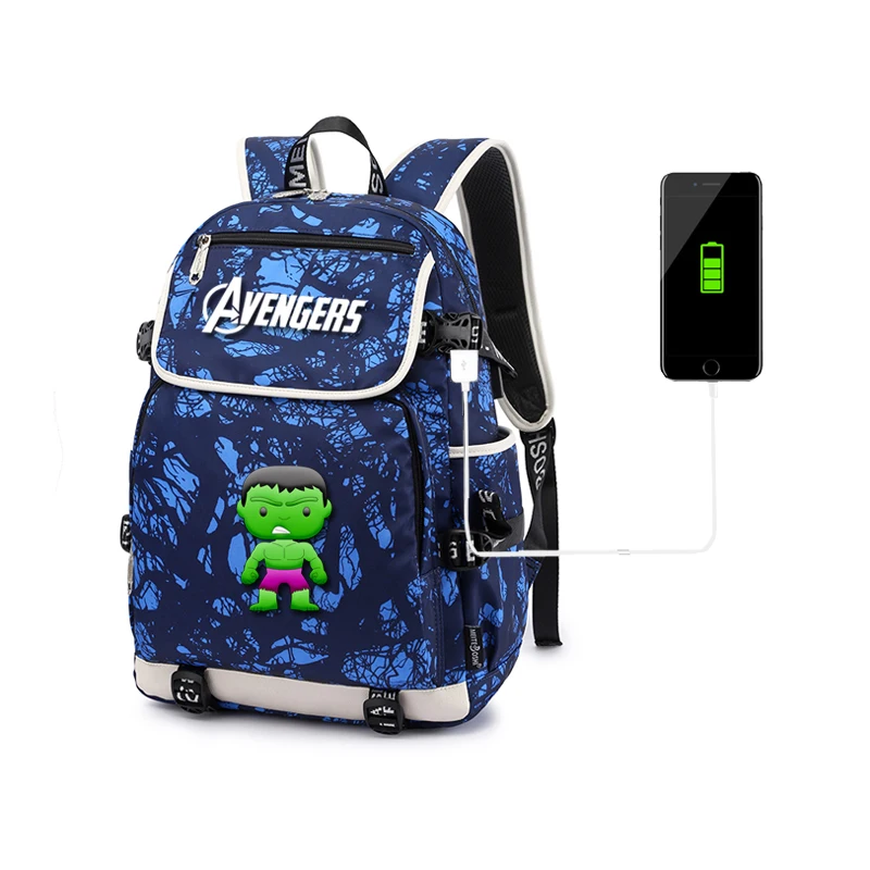 MARVEL USB Travel Bag Boys Girls Teenage Backpack Large capacity nylon waterproof school bag Printing Cartoon book bag Mochila