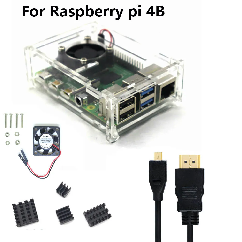 Bunle 4 Raspberry Pi 4 Модель B стартовый комплект источник питания акриловый чехол вентилятор радиатора HDMI - Цвет: Bunle 4