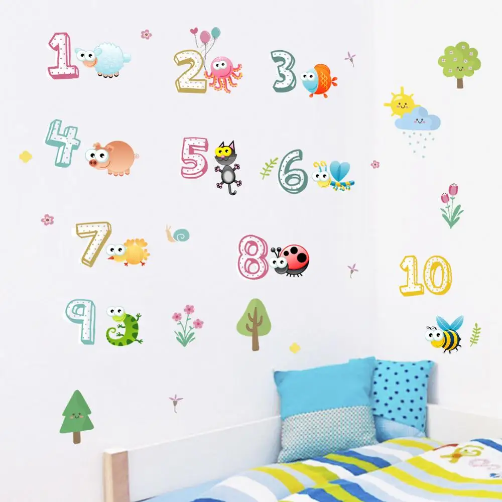 

Cute Animals With Arabic Numbers Wall Sticker For Kindergarten classroom Kids Room Home Decoration Nursery Mural Art Wall Decal