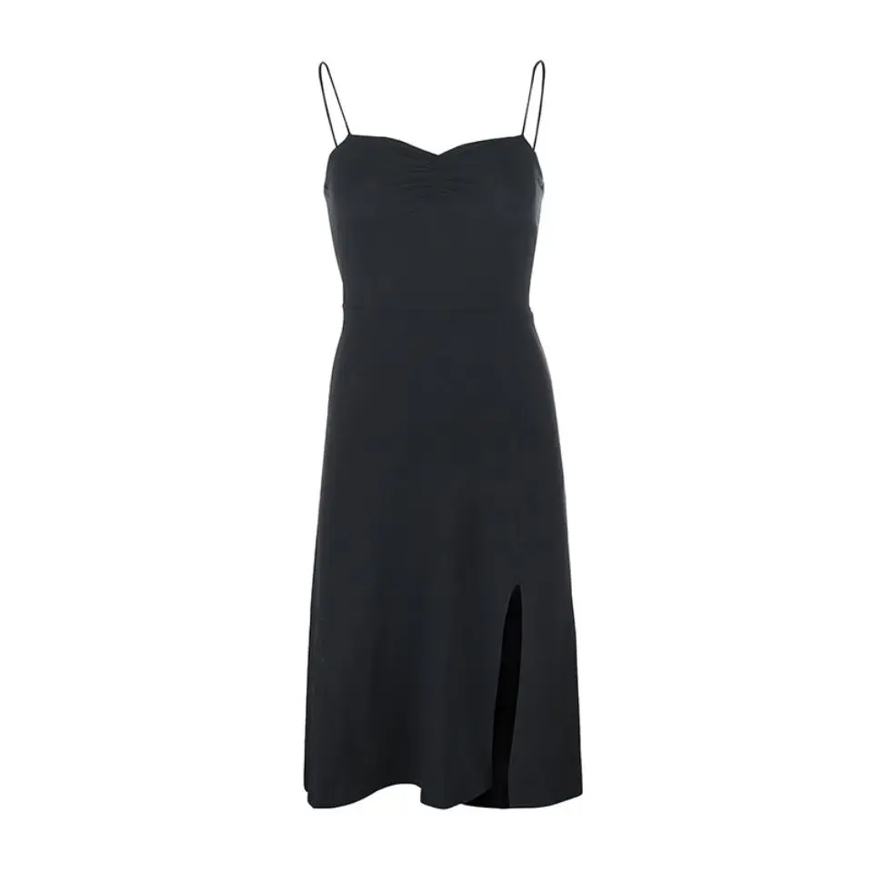 

Pleated split sexy suspender dress women's 2021 summer new waist length and slim black skirt