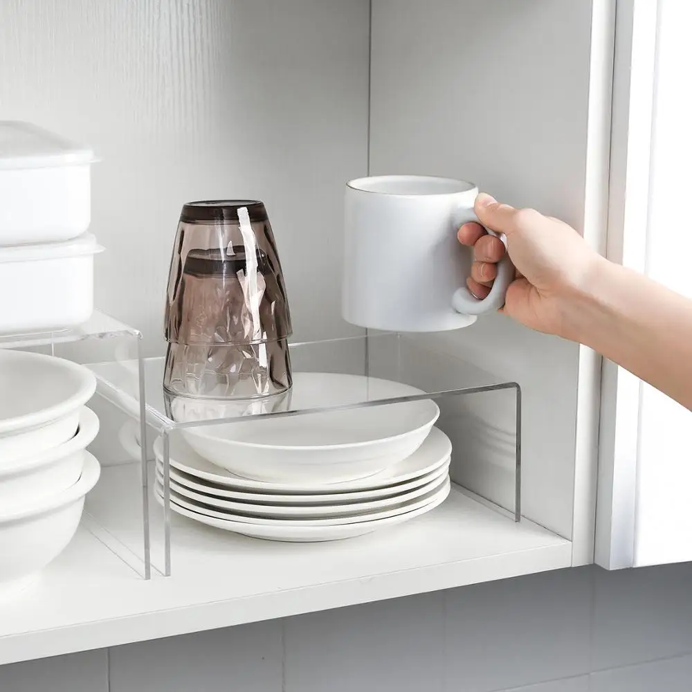 

Стеллаж многослойный из акрила для кухонных шкафов, разделитель и органайзер, прозрачные домашние настольные стеллажи для хранения
