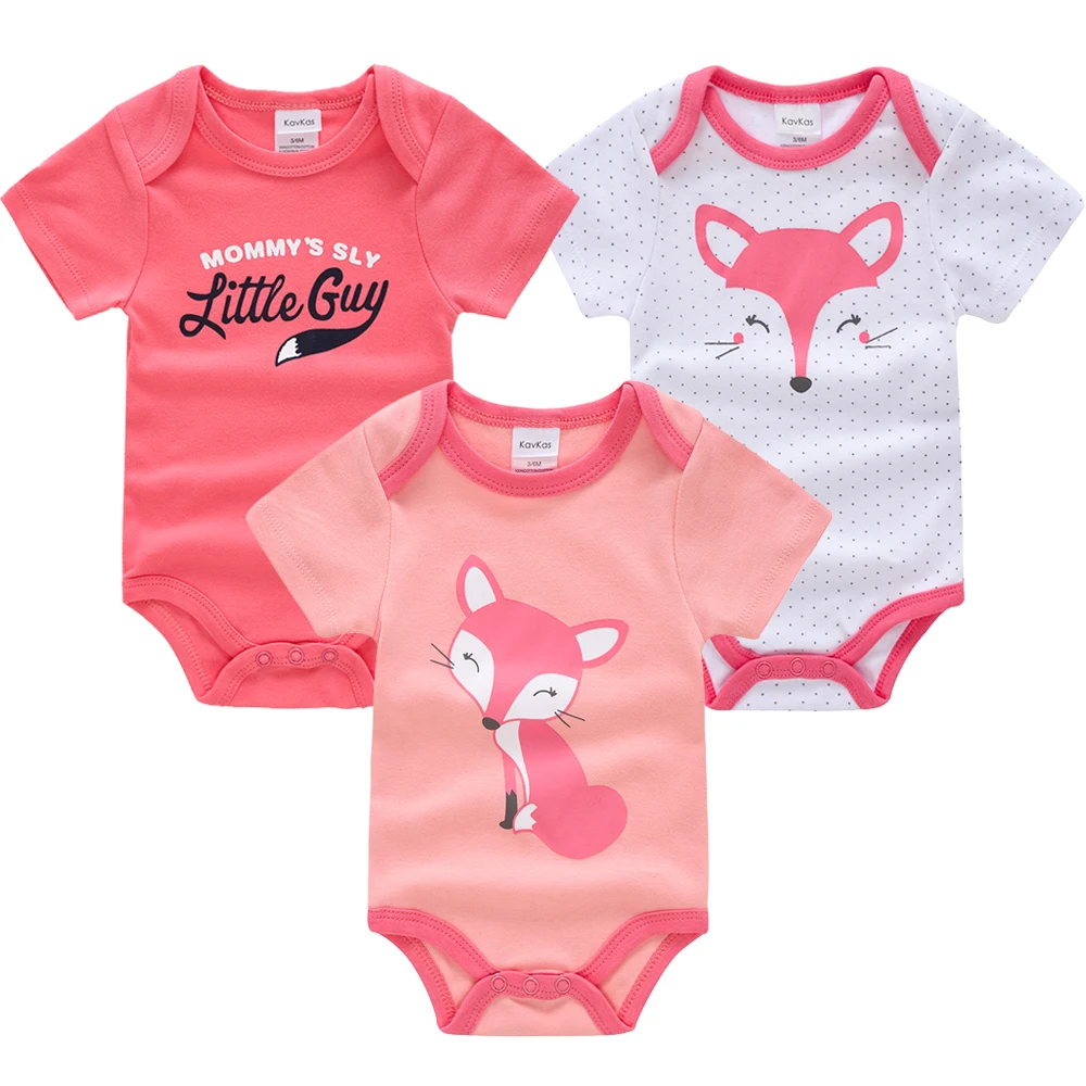 

Kavkas Short Sleeve 3 Pcs/set Cotton Body bebe Summer Newborn Clothes Cute Fox Design Infant 0-3 months Overalls