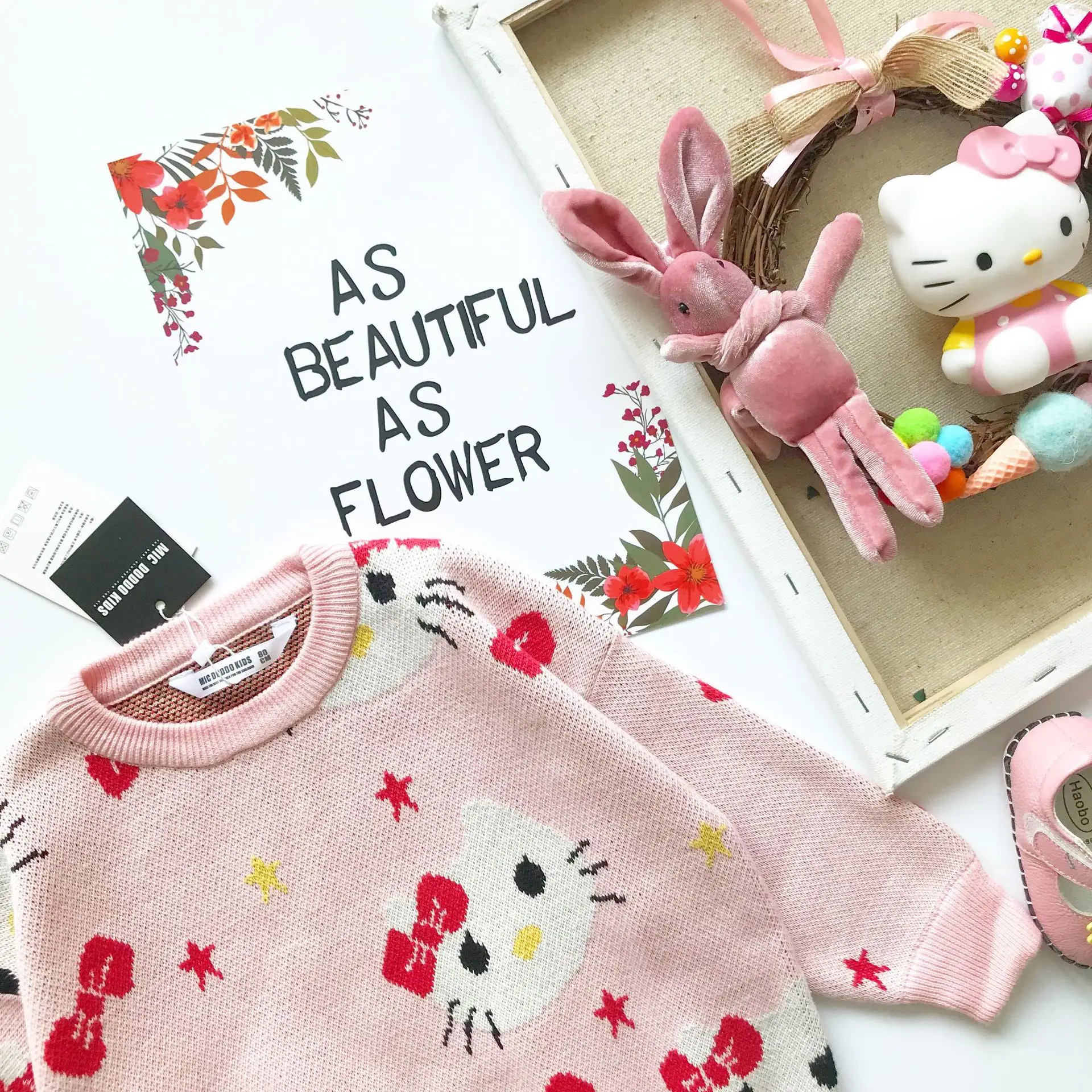 Вязаный свитер Tonytaobaby для девочек из чистого хлопка розового цвета с круглым