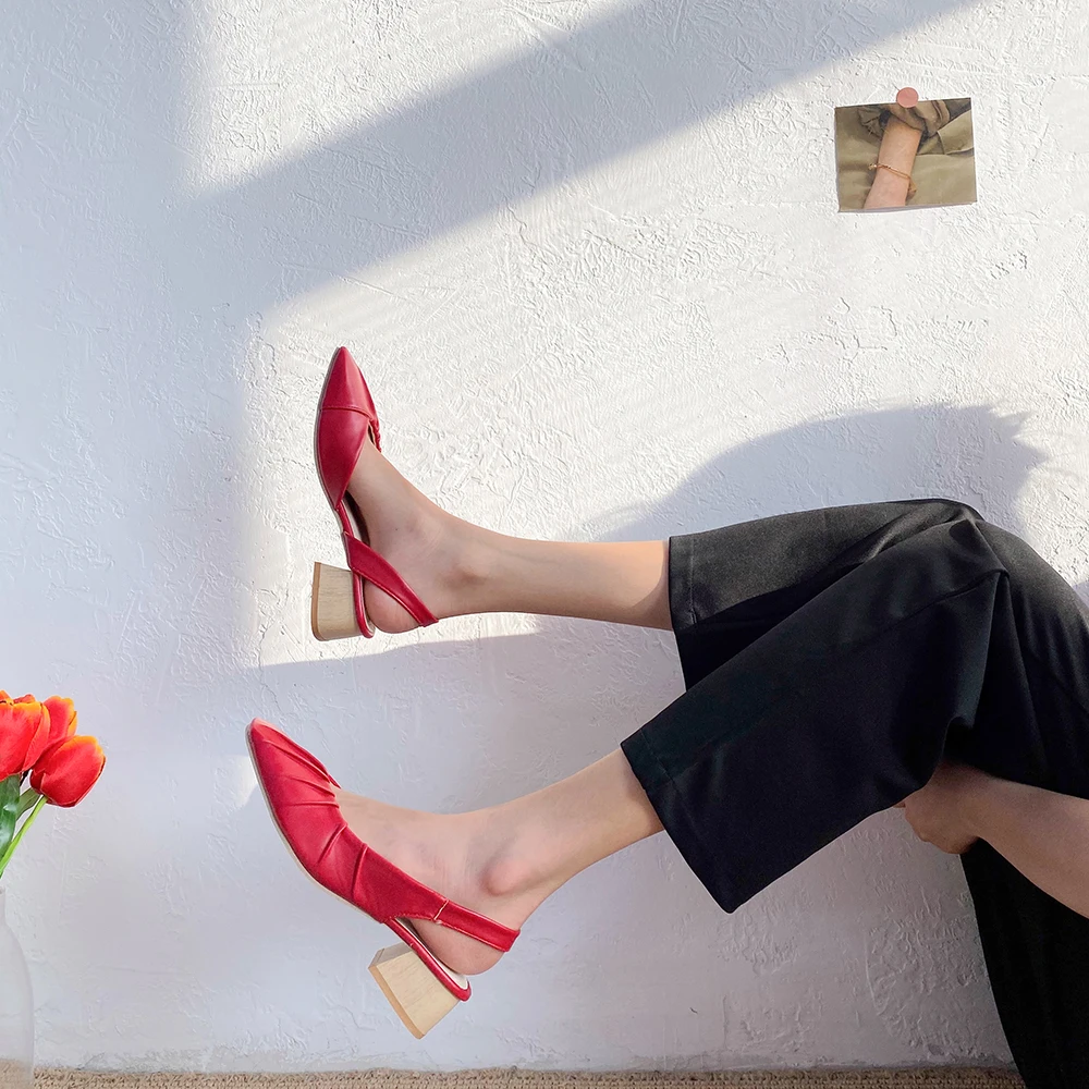 

Shoes For Women Sandals PU Square Cover Toe Slip On High Heel Pumps Summer Beach Ladies Narrow Brand Sandalias Mujer Female Shoe