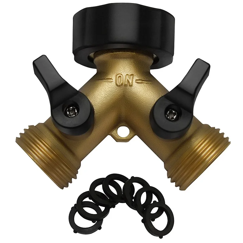 

New 2 Way Brass Hose Connector Splitter Adapter with Easy Grip Valves & 7Pcs Rubber Washers For Garden Kitchen Bathroom
