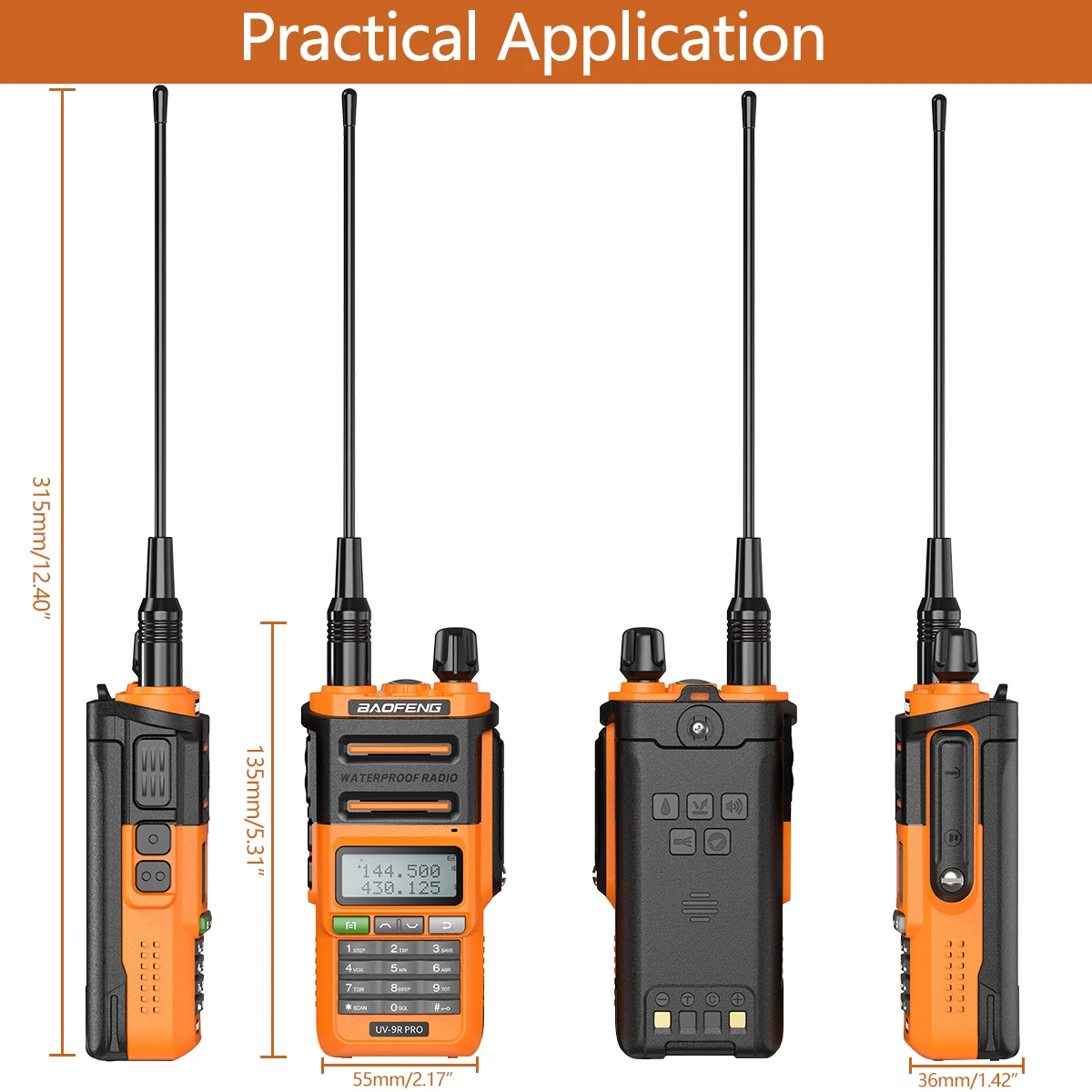 Портативная рация Baofeng UV-9R PRO IP68 водонепроницаемая дальнее расстояние 50 км два