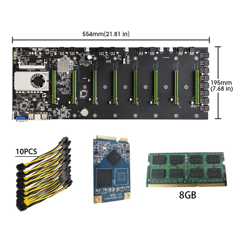 

BTC-D37 Riserless Mining Motherboard 8 GPU Bitcoin Crypto Etherum Mining Set with 8GB DDR3 RAM 1037U 128GB mSATA SSD Power Cable