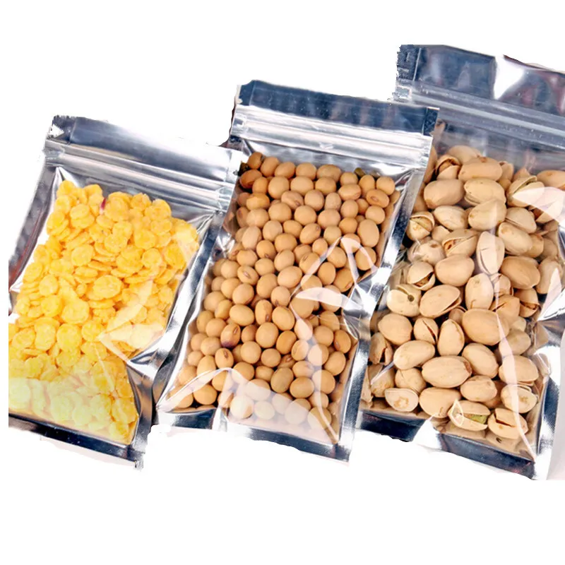 

10pcs Small Translucence Aluminium Foil Packing Bag Zipper Plastic Silver Food Storage Bag Resealable Plastic Pouch Clear Front