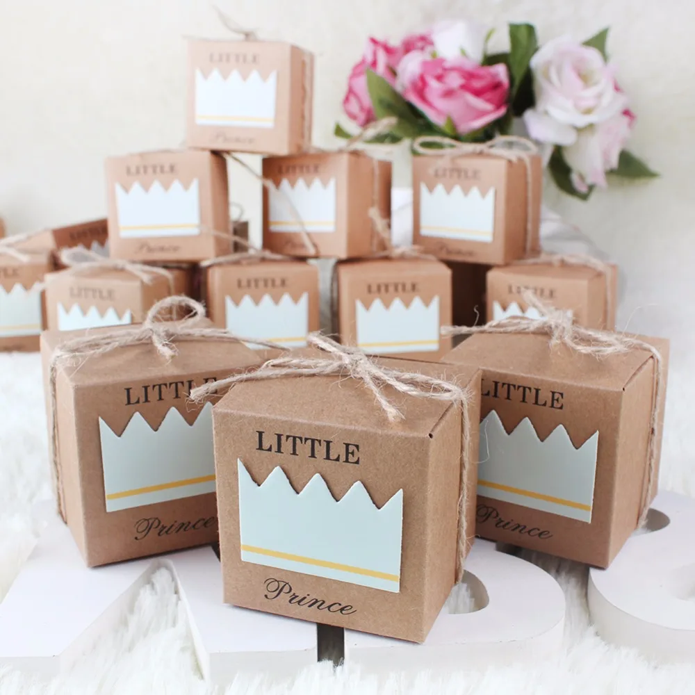 OurWarm 10Pcs Crown Paper Candy Boxes Gift Dessert Bags Kids Guest Baby Shower Party Favors Baptism Decoration Blue Pink | Дом и сад