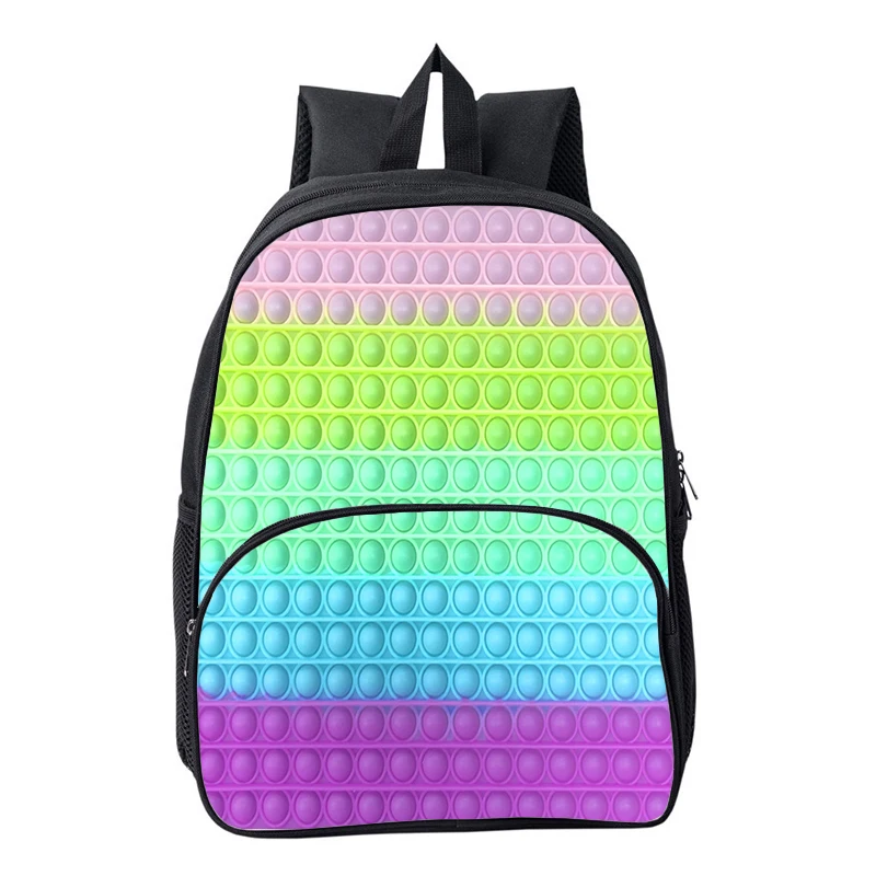 

Рюкзак-антистресс Pop It для мальчиков и девочек, радужные школьные ранцы с пузырьками, студенческие сумки для книг, дорожные мешки 16 дюймов (н...