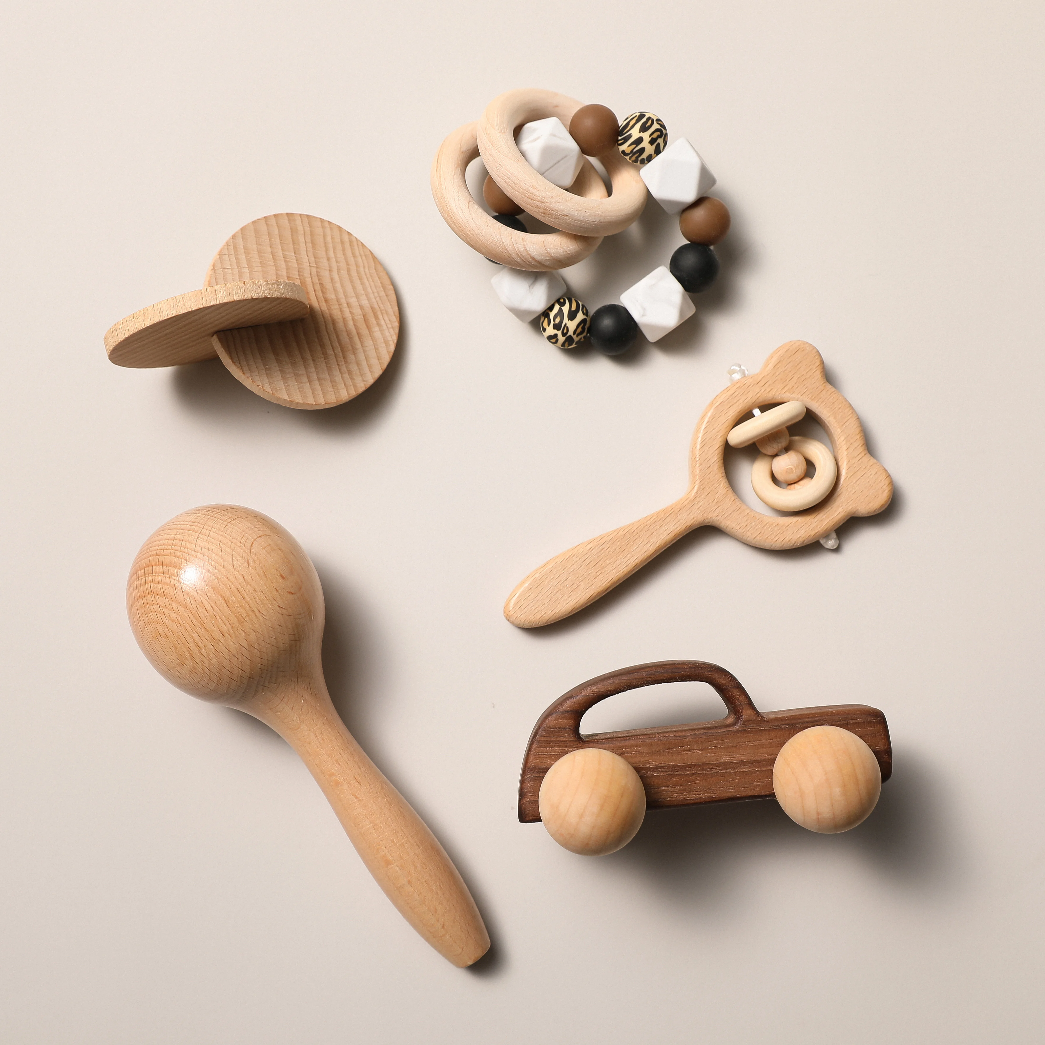 

5 Pcs/set Baby Toys Wooden Car Hand Musical Rattle Teether Infant Nursing Toys Babyplay Newborn Set for 0-12Months 2021 New