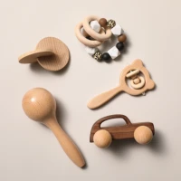 5 pcsset baby toys wooden car hand musical rattle teether infant nursing toys babyplay newborn set for 0 12months 2021 new