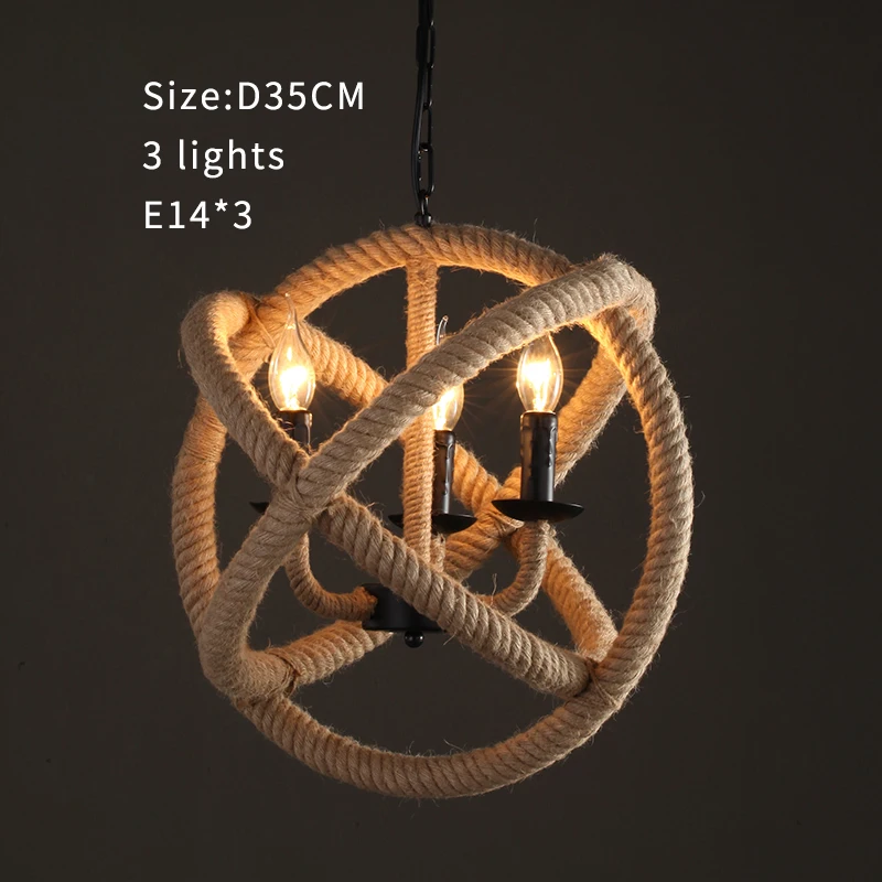 Лофт веревка подвесной светильник Глобус 4 s промышленного ретро Подвеска nordic