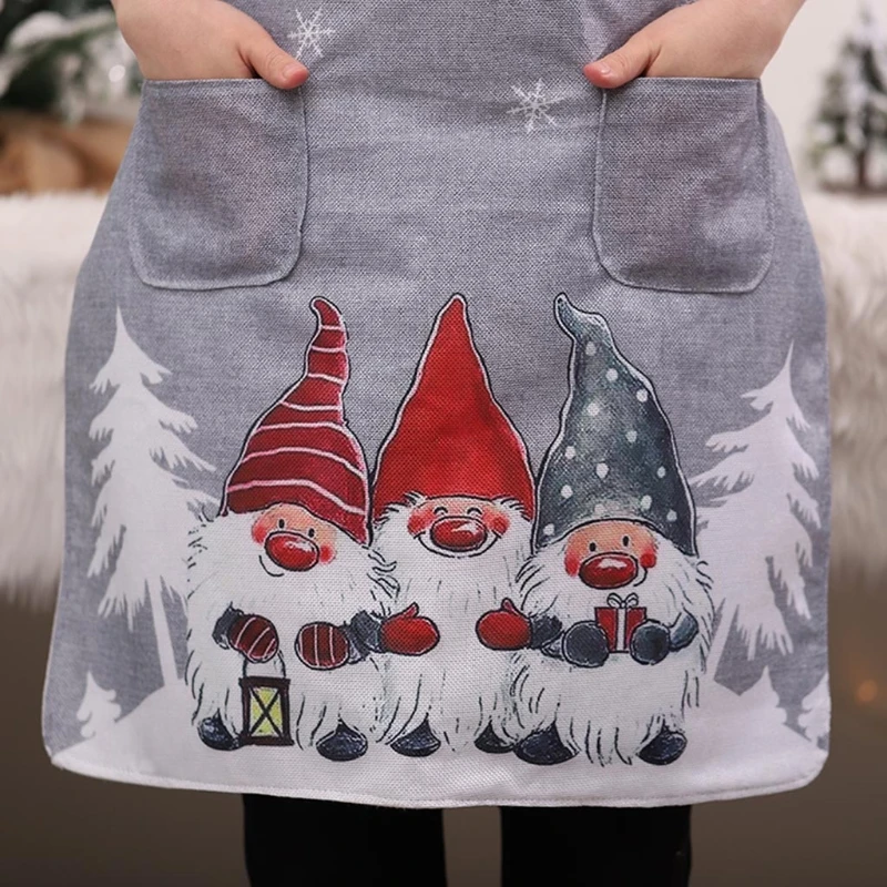 

U2JC Christmas Gnome Snowflake Print Apron Women Men Cartoon Kitchen Bib with Front Pockets for Cooking Baking Gardening BBQ