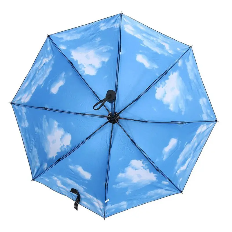 Summer Folding Rainy Umbrella Anti-UV Rainproof Umbrellas Sun Protection Parasol Blue Sky White Clouds Printed Female | Дом и сад