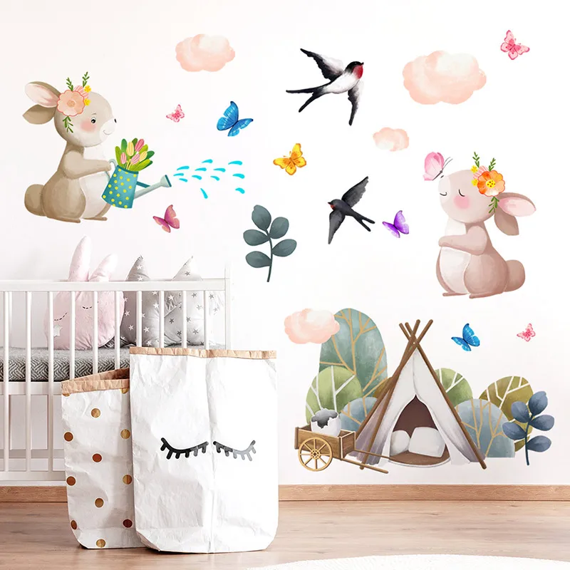 

Cute Lovely Rabbit Cartoon Removable PVC Wall Stickers for Kids Nursery Bedroom Room Decor Art DIY Decals Home Mural Decoration