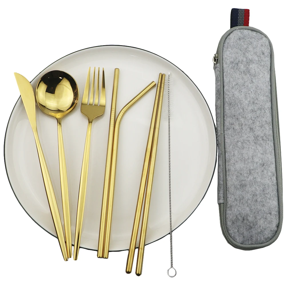 Набор столовых приборов для путешествий 8 шт. набор золотых портативный
