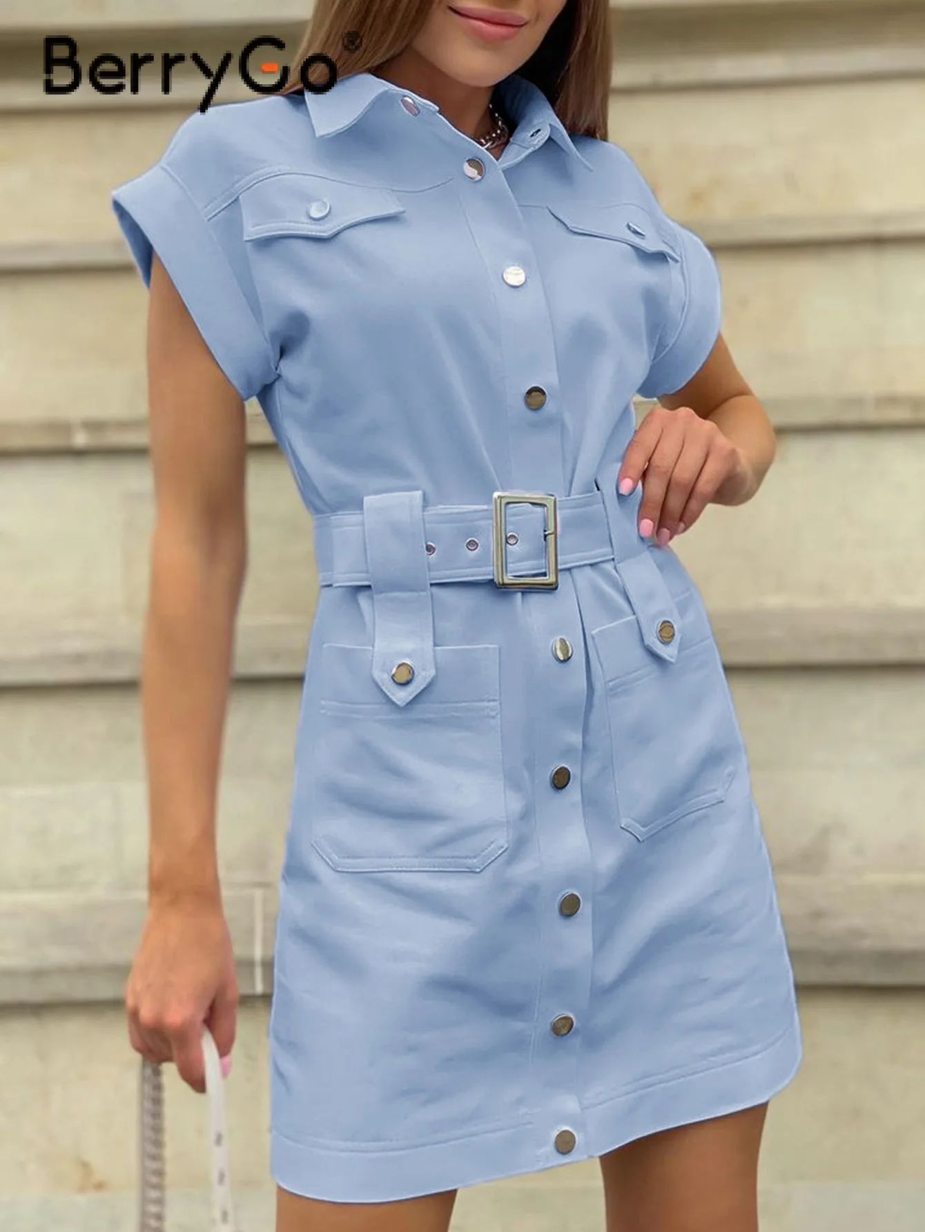 Элегантное офисное платье BerryGo с коротким рукавом весна 2022 женское однобортное