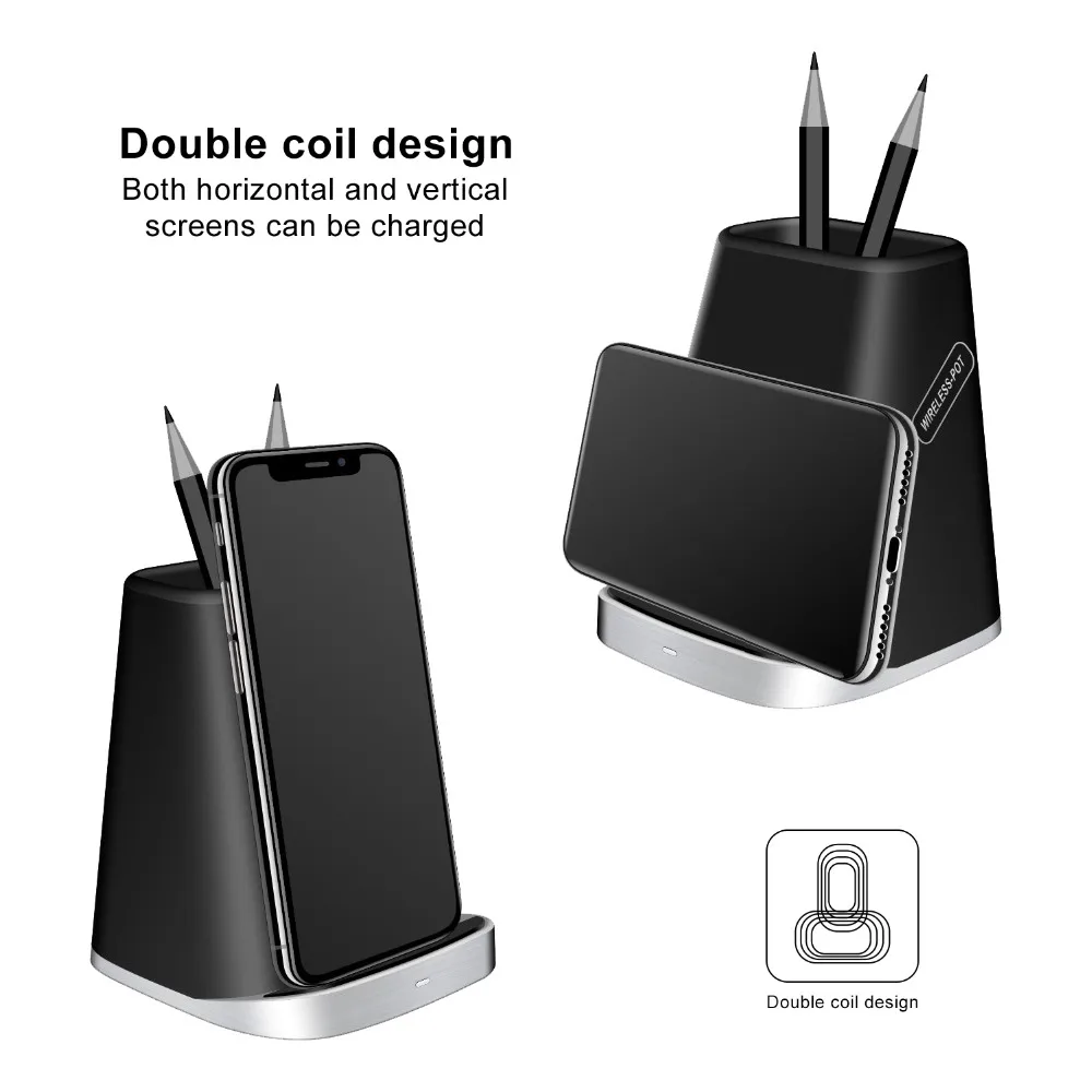 

Ascromy Fast Wireless Charger Stand Pen Holder for iPhone XS Max X XR 8 Plus Samsung Note 9 8 S9 S8 S7 10W QI Induction Charging
