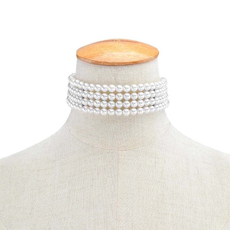 RE White Pearl Statement Handmade Short Necklace Punk Mix Multilayer Baroque Metal Fashion Choker Women Wedding Jewelry | Украшения и