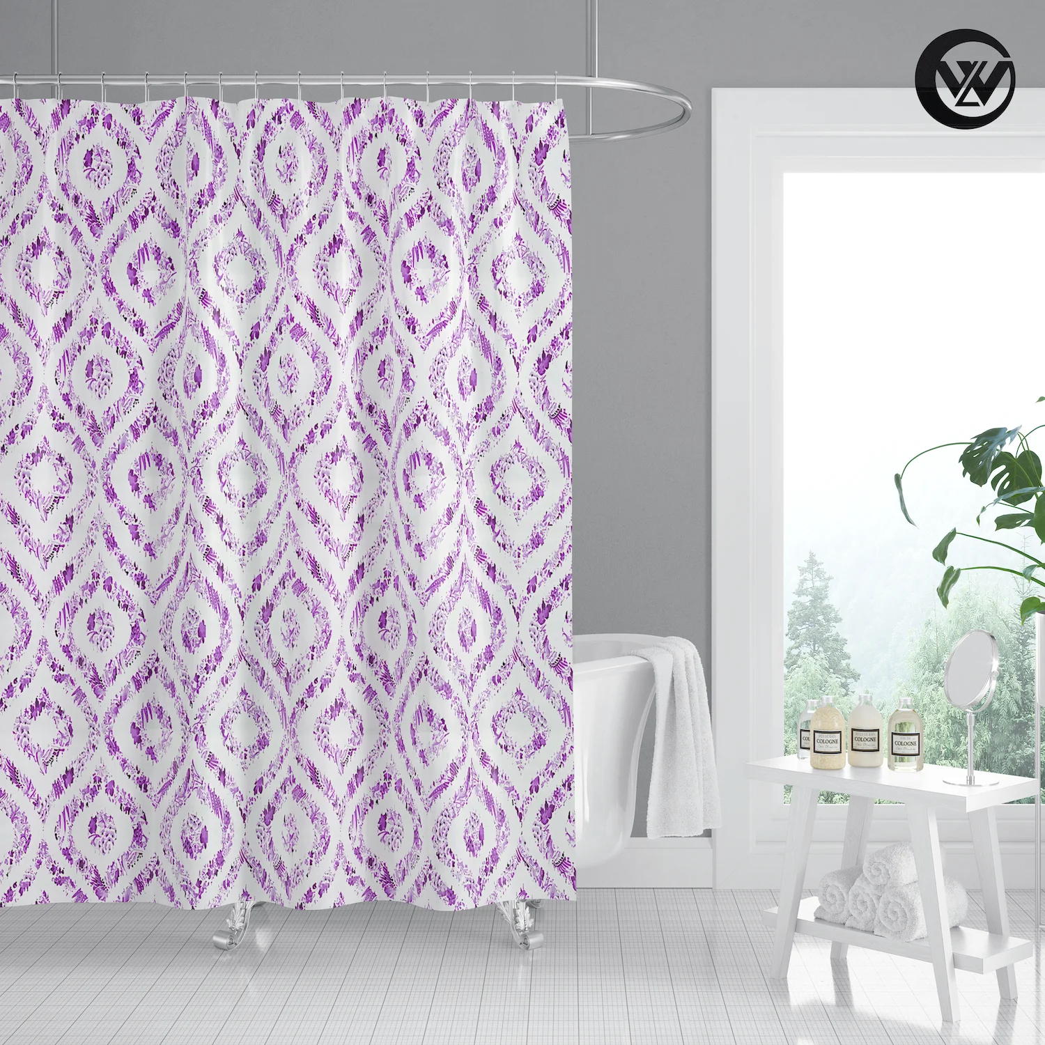 Nordic Printing Red Gray Wave Geometric Design Kids Bath Shower Curtain, Fancy Designers Waterproof Bathroom Bathtub Curtain images - 6