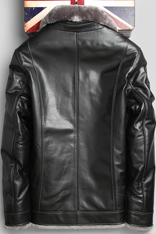 

Real leather sheepskin jacket men's black Short Cashmere Jacket Slim Lapel Thicken Warm Leather fur Jacket men's coat for winter