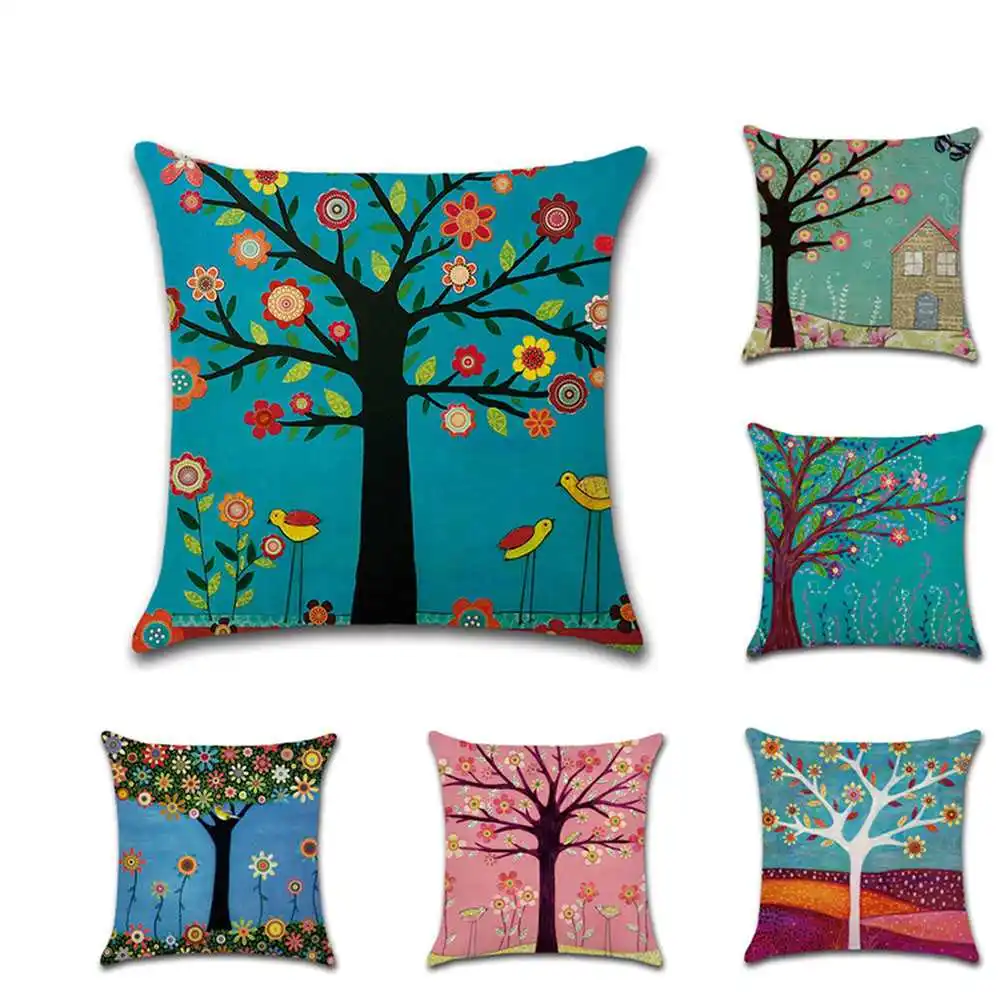 

Abstract Style Linen Multicolor Oil Painting Tree Sofa Decorative Cushion Cover Pillow Pillowcase 45*45 Home Decor