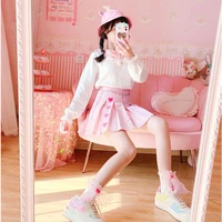 kawaii plaid mini skirt women lolita cosplay high waist heart cute pink a line pleated tennis skirts harajuku pink streetwears