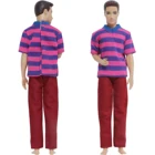 BJDBUS высококачественный мужской наряд для куклы с короткими рукавами, футболка с узором в фиолетовую полоску, красные брюки, Одежда для куклы Кена, игрушки сделай сам