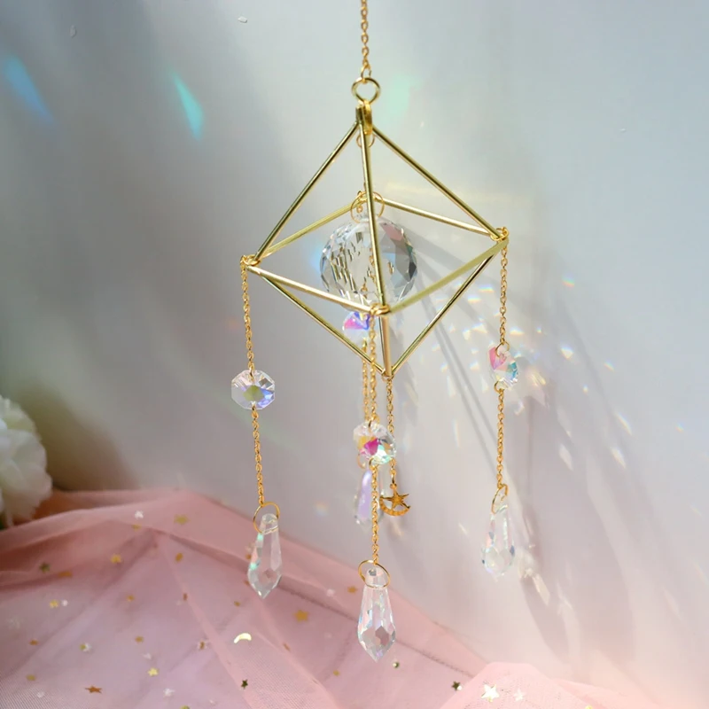 Promotion! Crystal Sun Catcher Rainbow Prism Window Gold Plated Celestial Suncatcher Boho & Moon With |