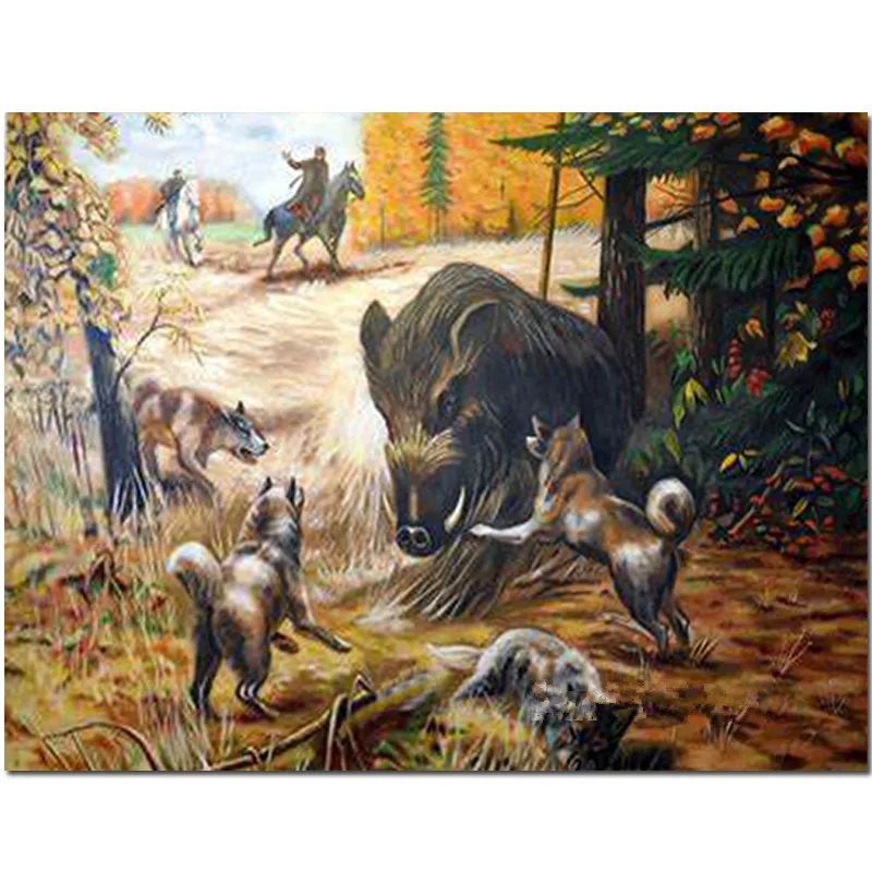 Diy Алмазная картина дикий кабан и охотник полный 5D алмазная вышивка Лес Животные
