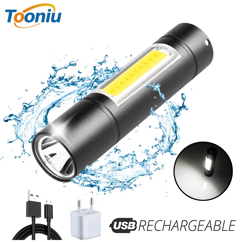 USB Перезаряжаемый Фонарик 3 режима освещения COB + XPE светодиодный мини фонарик