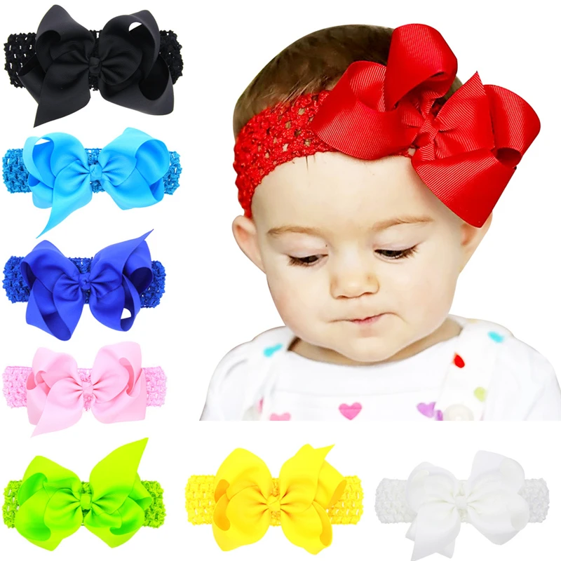 

Roccina 12cm Big Solid Grosgrain Ribbon Hair Bows Baby Headband Multi Style Hair Bands Elastic Headwear Girls Hair Accessories