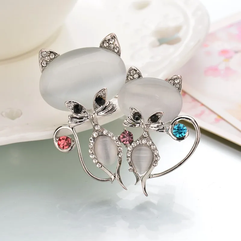 Новый милый опал Кот Броши для женщин корейская мода Свадебные Заколки горный
