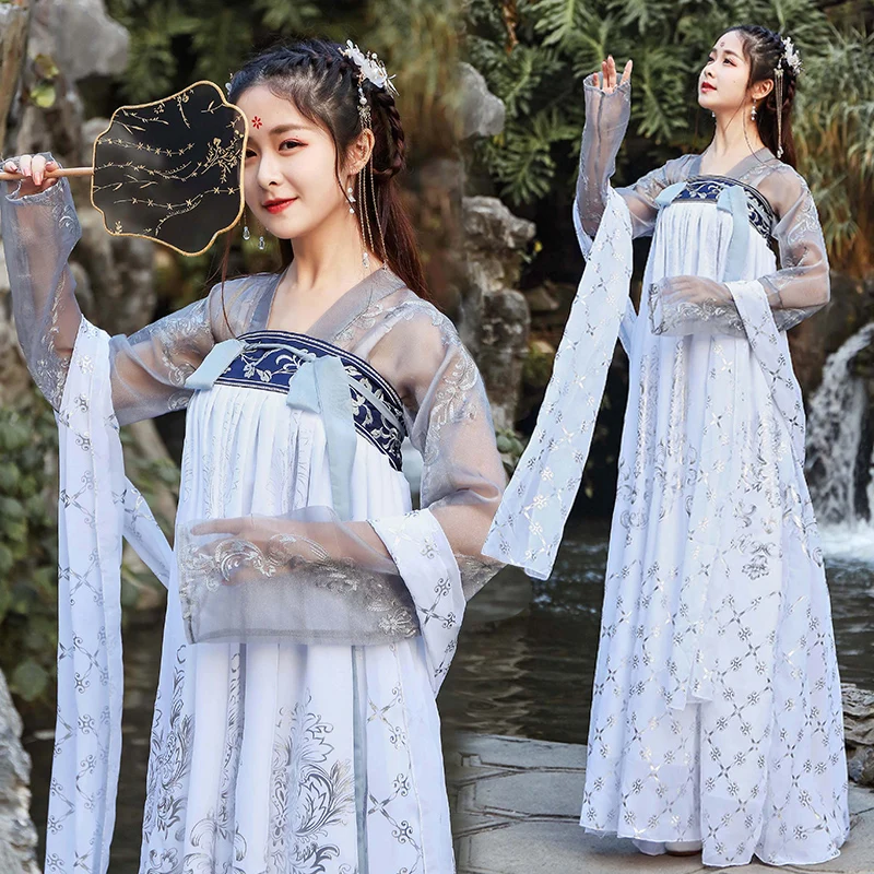 

Традиционная китайская одежда для женщин Hanfu улучшенные повседневные платья для женщин платье с высокой талией Традиционный Элегантный ко...