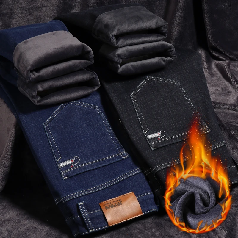 Новинка зимы 2020 мужские плотные теплые джинсы большие размеры 40 42 44 деловые