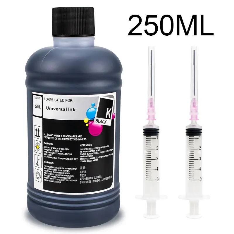 Черные универсальные чернила для принтера HP 250 301 302 304 21 305 Epson L100 L200 L392 Canon PG545 350 |