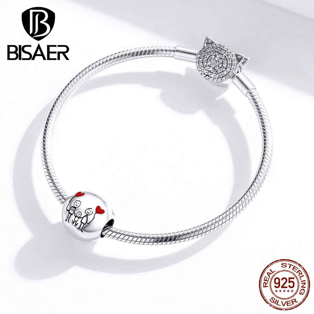 Семейные бусы BISAER,, 925 пробы, серебряные, милые, семейные, фото, бусины, Подвески, подходят для браслетов, сделай сам, ювелирные изделия ECC1339