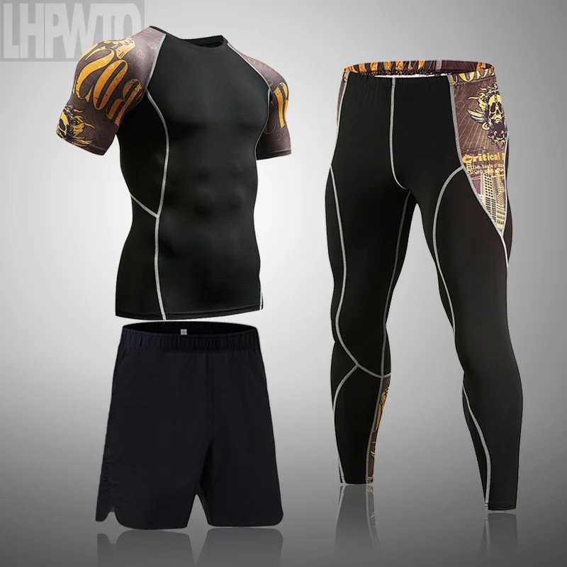 Мужской компрессионный набор колготки для бега тренировочный костюм фитнеса