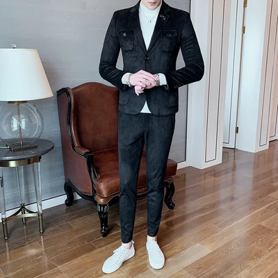 Мужской костюм из оленьей кожи Корейская версия модный британский Повседневный