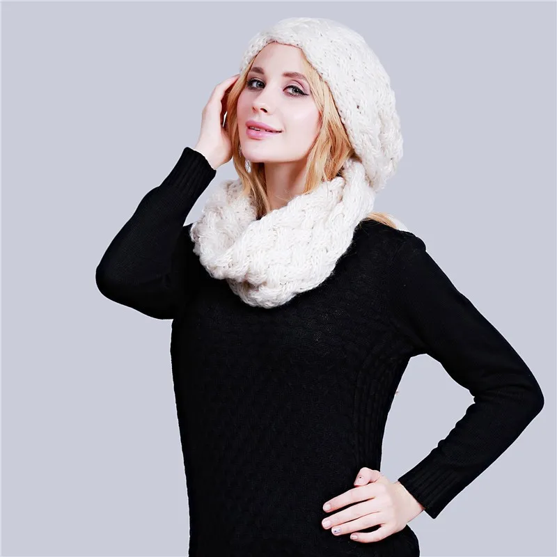 

Ladies Knitted Scarf Autumn Winter Warm Thick Neckerchief Korean Solid Color Scarf Two-line Twist Ring
