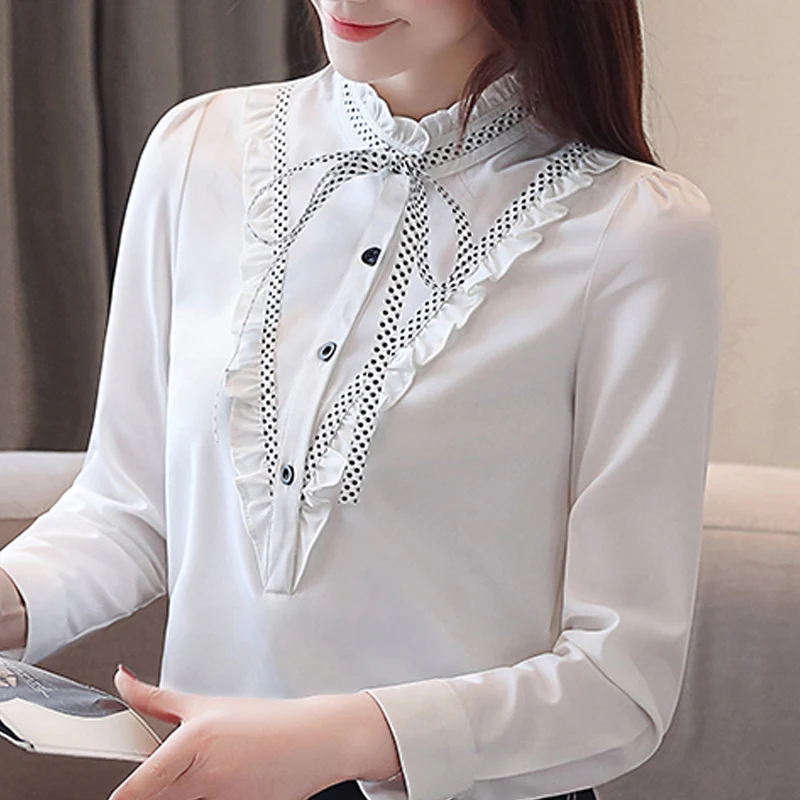 

Blusas Mujer De Moda 2021 блузка Для женщин Шифоновая блузка рубашка Для женщин топы белая блузка с длинным рукавом Для женщин блузки рубашки Blusa A918