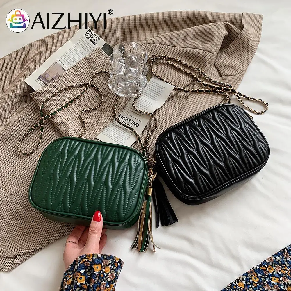 

Fashion Women Embriodery Pattern PU Leather Tassel Crossbody Shoulder Messenger Bag Casual Ladies Solid Color Chain Mini Handbag
