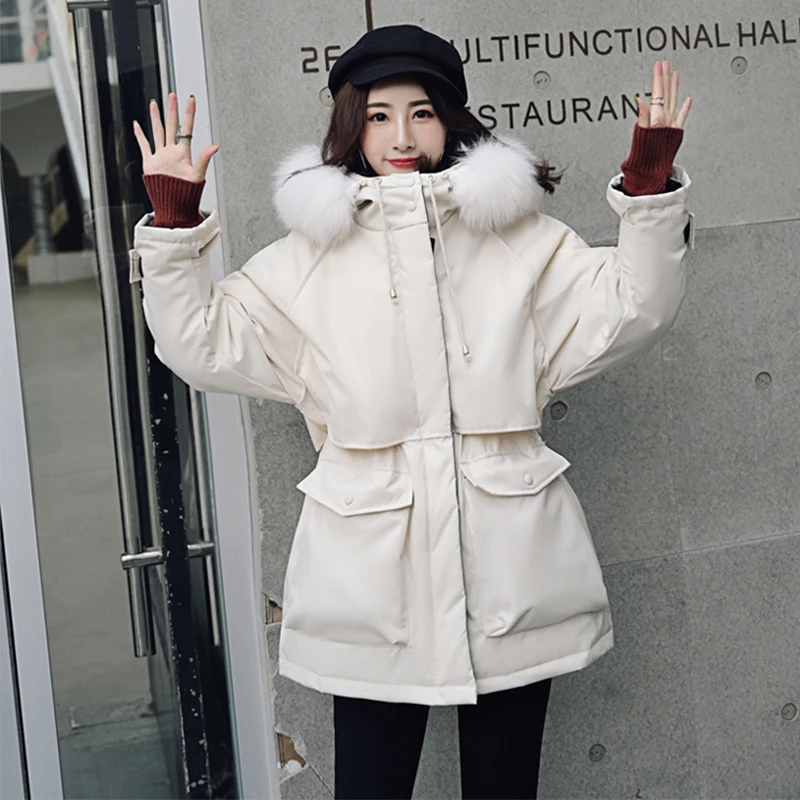 Женская парка на утином пуху FTLZZ свободная уличная с капюшоном и воротником из