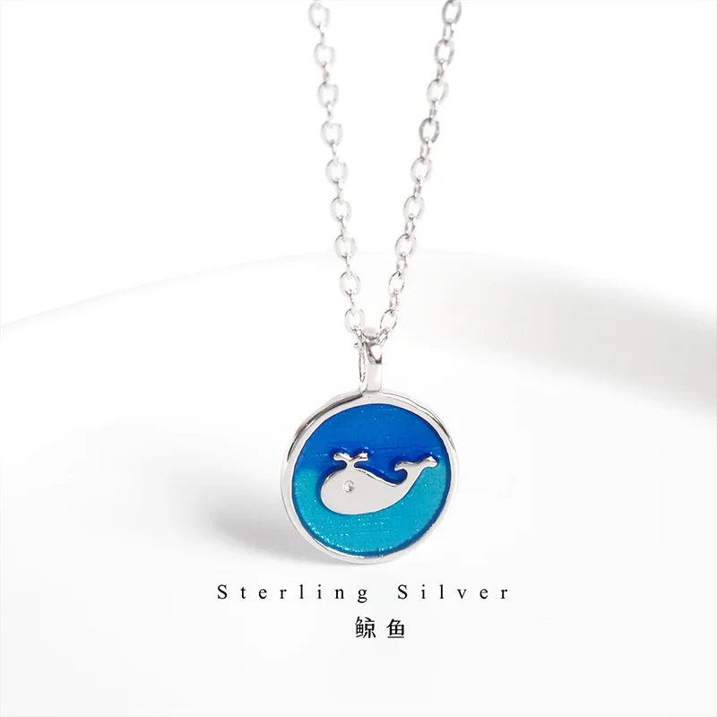

Necklace Whale Necklace S925 Sterling Silver Dolphin Collarbone Chain Silver Chain Temperament Personality Female Blue