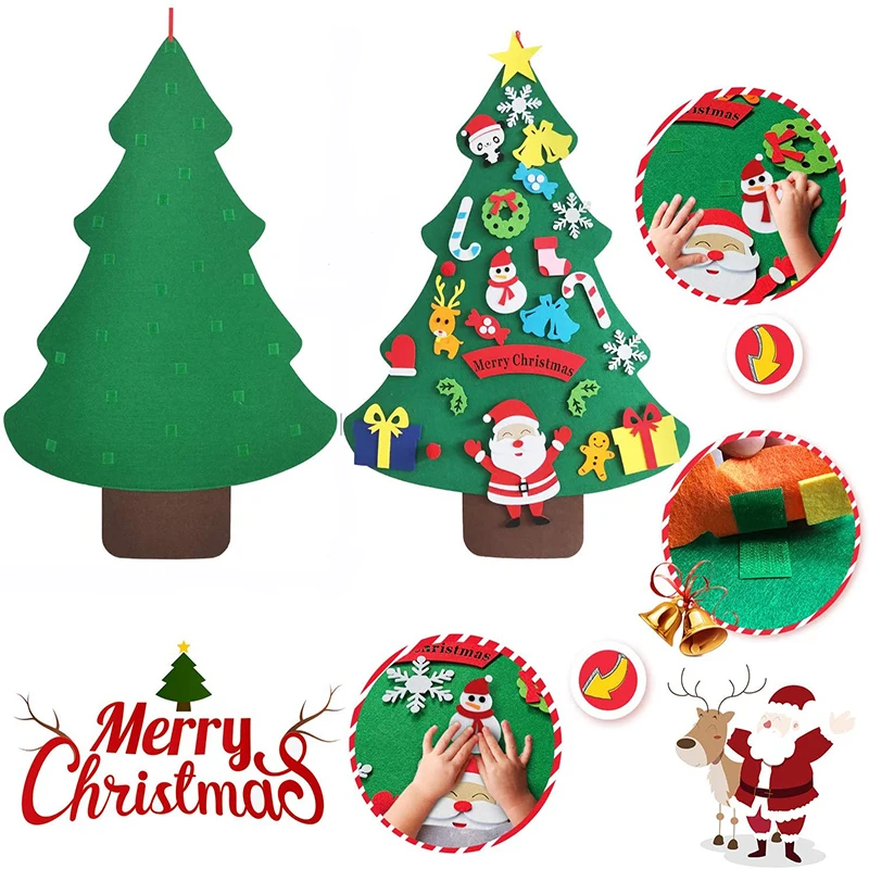 

Kids DIY Felt Christmas Tree With Ornaments Children New Year Gifts For Christmas 2022 Door Wall Hanging Decoration