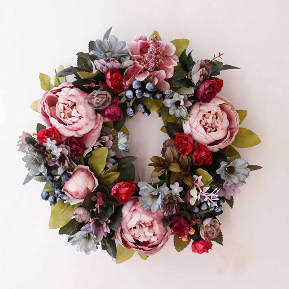 

Artificial Peony Flower Wreath 13.78inch Silk Wreath Spring Round Wreath For Wedding Party Decoration Home Garland Decor 2021NEW