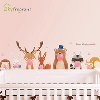 cartoon cute animal wall stickers for kids rooms girl bedroom skirting wall decorations self adhesive home decoration stickers