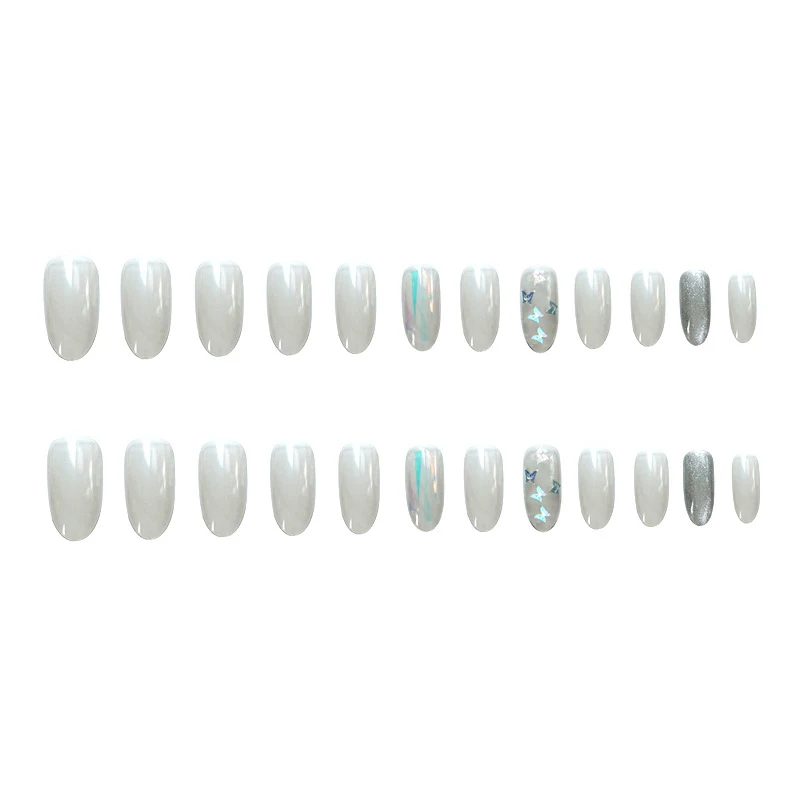 

Medium and Long Fake Nails Stickers Glazed Spar and Nail Stickers 24 pcs Nails With Glue STTX889